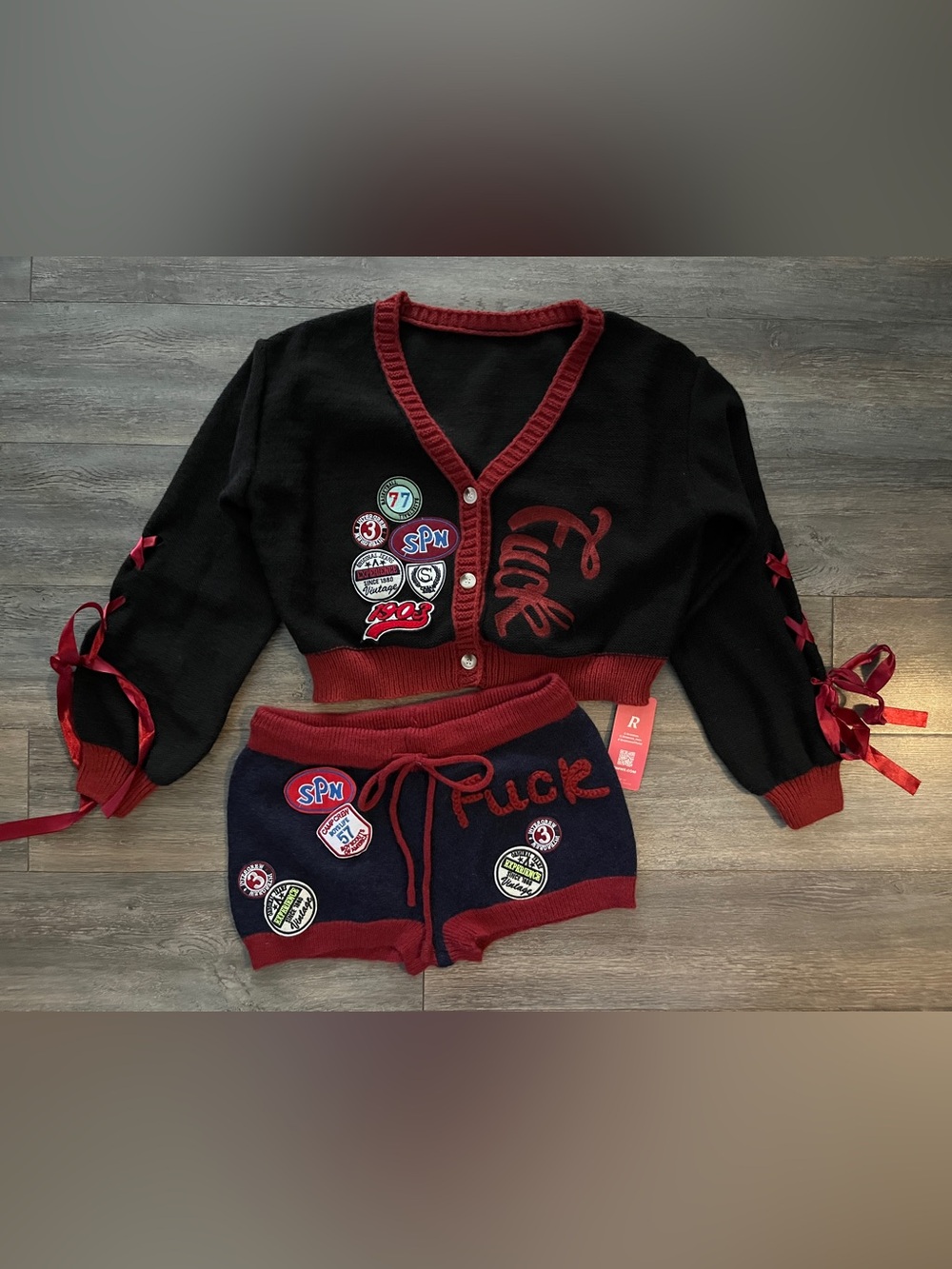 NWT F 💣 Romwe F*CK Patch Cropped Cardigan and Shorts Emo Scene Core Y2K